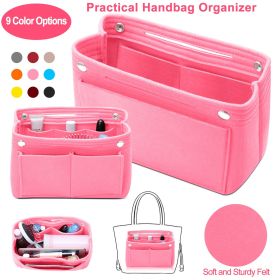 Felt Handbag Insert Organizer Purse Tote Shaper Bag in Bag Cosmetic Bag Handbag Purse Organizer (Option: Pink)