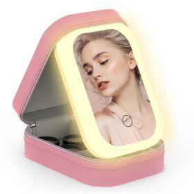 Portable Travel Makeup Bag With LED Mirror Rechargeable Beauty Mirror With 3 Color Light Dimmable Brightness Waterproof Cosmetic Bag With 4 Compartmen (Option: Pink)