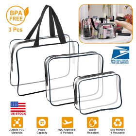 3Pcs Clear Travel Bags Waterproof Cosmetic Makeup Lotion Toiletry Wash Handbags Transparent Holder Pouch Kits For Swimming Travel Hotel (Option: Black)