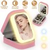 Portable Travel Makeup Bag With LED Mirror Rechargeable Beauty Mirror With 3 Color Light Dimmable Brightness Waterproof Cosmetic Bag With 4 Compartmen