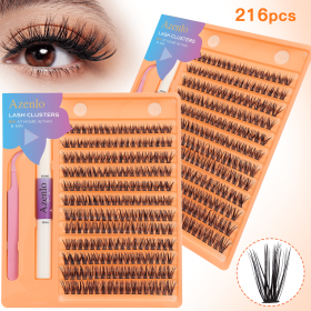 Eyelash Extension Kit Single Box 216 Pieces Eyelash Cluster Kit Eyelash Bonding and Sealing Waterproof Eyelash Tweezers DIY Eyelash Extension Kit (Color: 50)