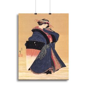 Beauty with umbrella in the snow by Hokusai Canvas Print or Poster (Type: Standard Framed Canvas Print, size: 40" x 26" / 100cm x 65cm (approx))