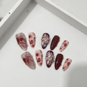 Blooming Hand-painted Three-dimensional Carved White High-grade Mid-length Manicure (Option: Almond-L)